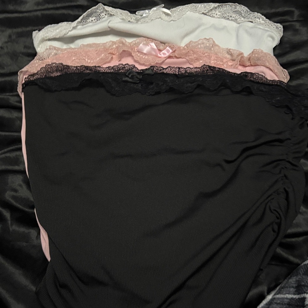 Elegant Lace Trimmed Tube Top Set - Black, Pink, White